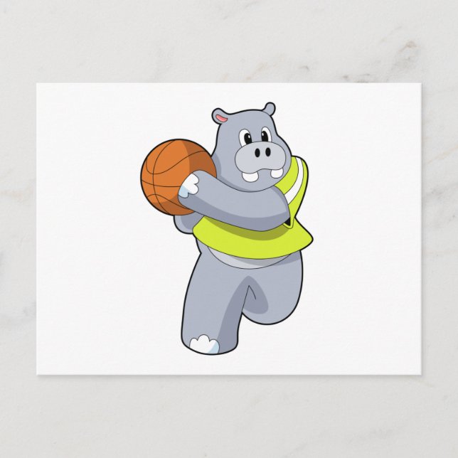 Carte Postale Hippo as basketball player with basketball.PNG (Devant)