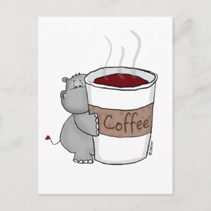 Carte Postale Hippo avec café