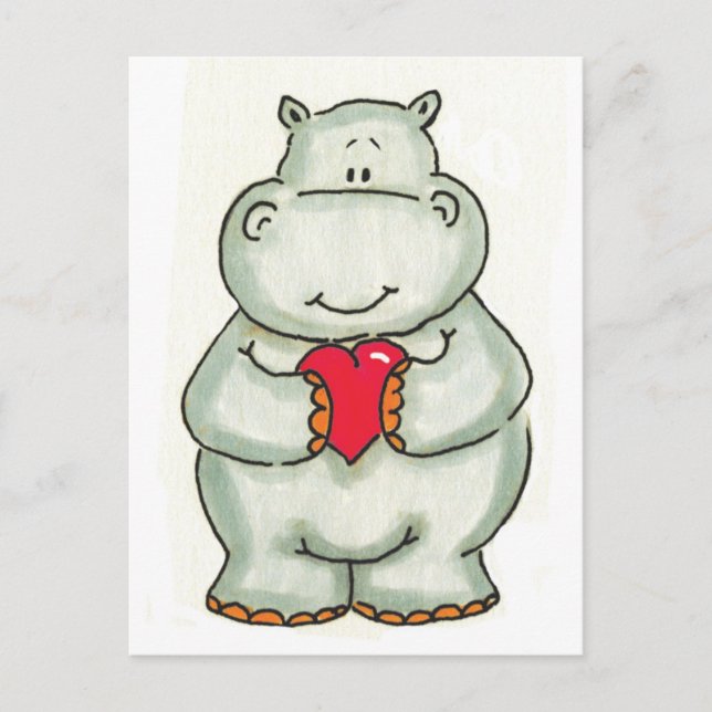Carte Postale Hippo avec coeur (Devant)