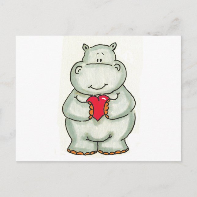 Carte Postale Hippo avec coeur (Devant)