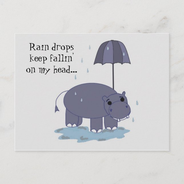 Carte Postale Hippo avec parapluie Rainy Day Saing (Devant)