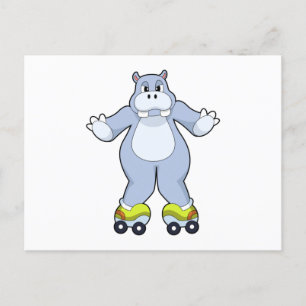 Carte Postale Hippo avec patins à rouleaux