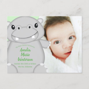 Carte Postale Hippo Baby shower vert