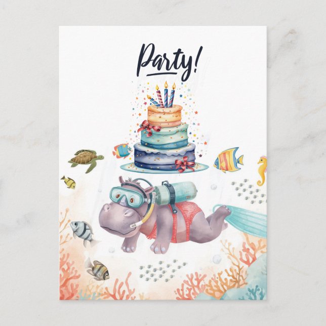 Carte Postale Hippo Birthday Party underwater (Devant)