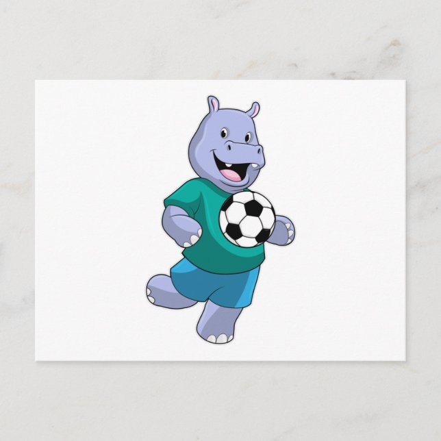 Carte Postale Hippo comme joueur de football avec Soccer (Devant)