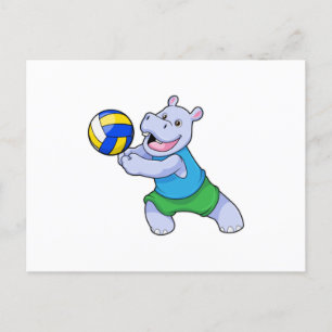 Carte Postale Hippo comme joueur de volleyball avec volleyball