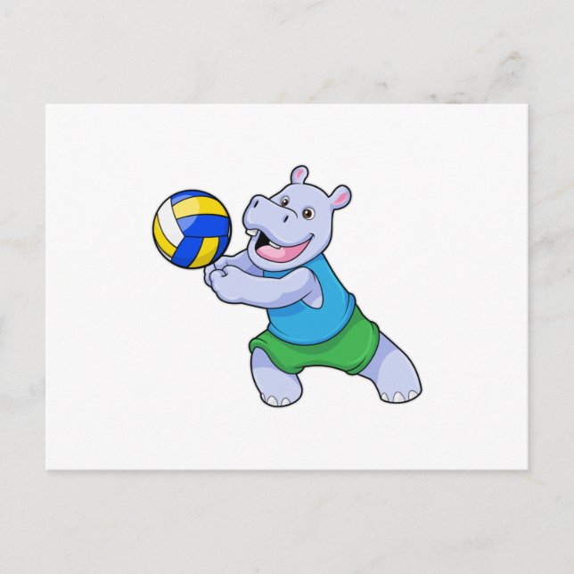 Carte Postale Hippo comme joueur de volleyball avec volleyball (Devant)