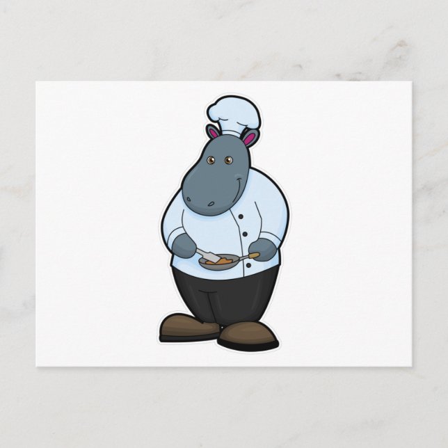 Carte Postale Hippo cuisiner avec la Pan (Devant)