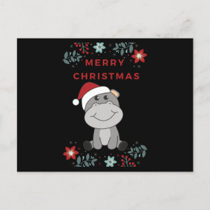 Carte Postale Hippo Joyeux Noël Animaux d'hiver Hippopotames
