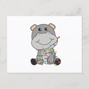 Carte Postale Hippo Joyeux Noël Animaux d'hiver Hippopotames