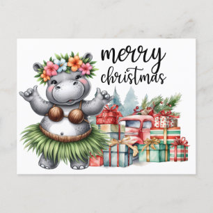 Carte Postale Hippo Thème de Noël pour Amoureux des animaux