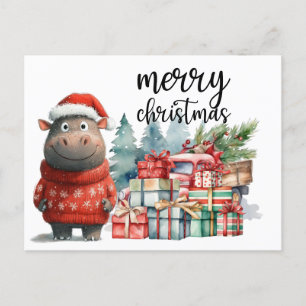Carte Postale Hippo Thème de Noël pour Amoureux des animaux