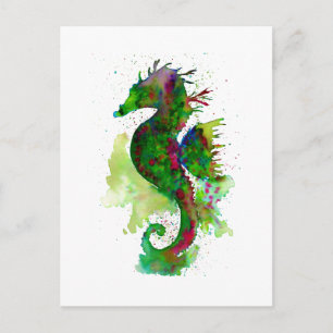 Carte Postale Hippocampe à l'aquarelle verte