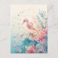 Hippocampe aquarelle fantaisiste récif de corail