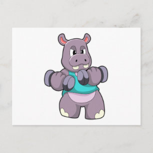 Carte Postale Hippopotame à la musculation avec haltères