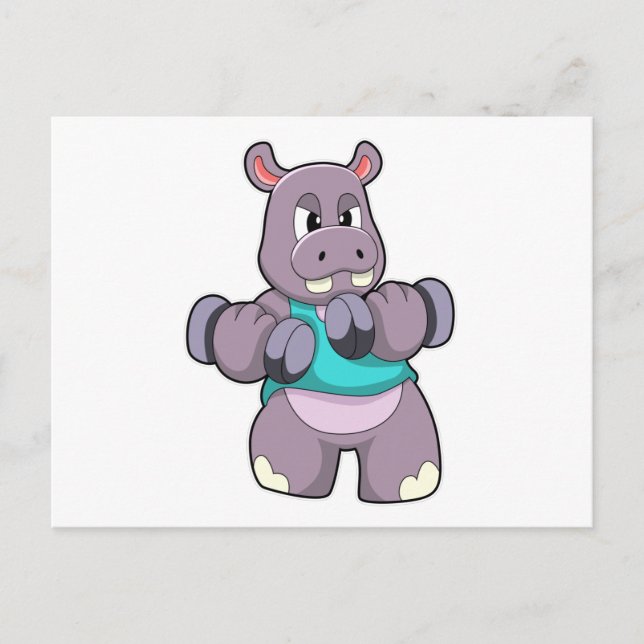 Carte Postale Hippopotame à la musculation avec haltères (Devant)