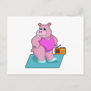 Carte Postale Hippopotame au fitness avec Radio.PNG