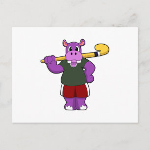 Carte Postale Hippopotame au hockey avec une batte de hockey