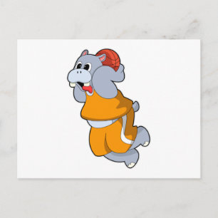 Carte Postale Hippopotame au sport de basket-ball