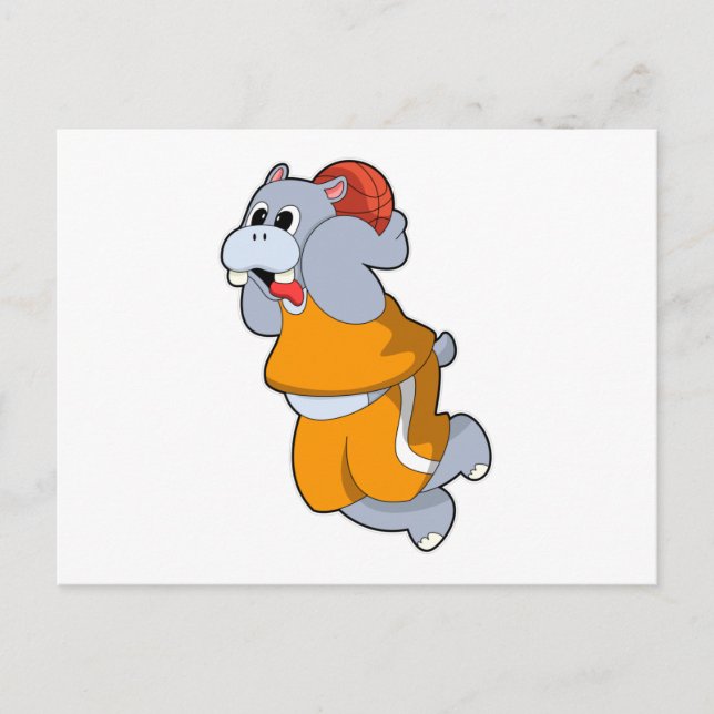 Carte Postale Hippopotame au sport de basket-ball (Devant)