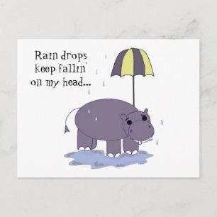 Carte Postale Hippopotame avec parapluie par une journée pluvieu