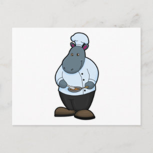 Carte Postale Hippopotame cuisinier avec poêle