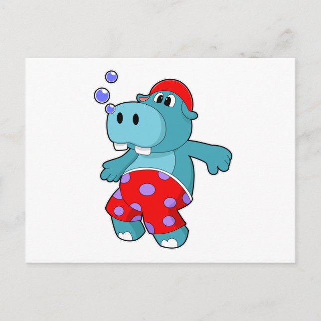 Carte Postale Hippopotame en maillot de bain (Devant)