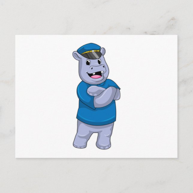 Carte Postale Hippopotame en policier avec un chapeau de policie (Devant)