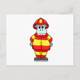 Carte Postale Hippopotame en pompier au service des incendies av