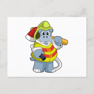 Carte Postale Hippopotame en pompier avec une hache