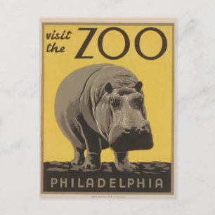 Carte Postale Hippopotame vintage hippo zoo poster wpa