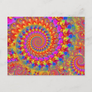 Carte Postale Hippy Fractal Motif rose Turquoise & Jaune