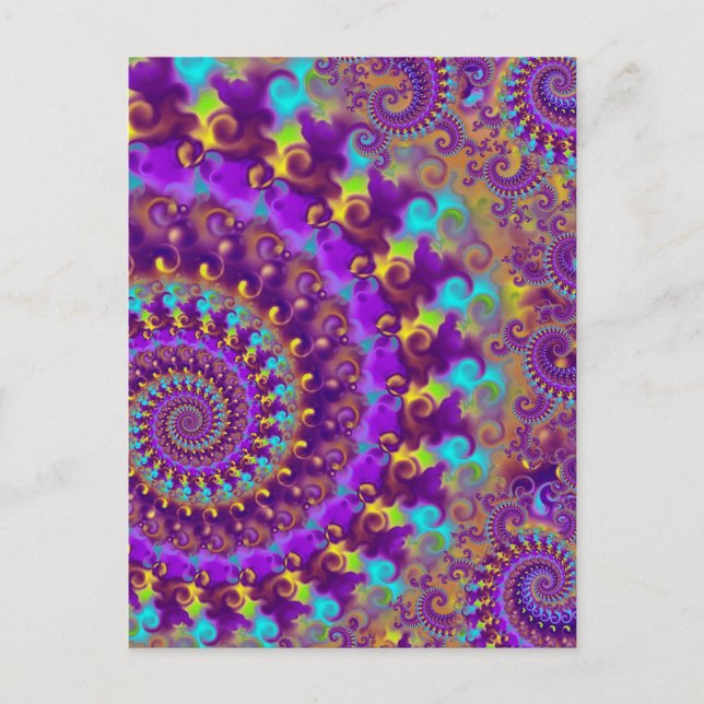 Carte Postale Hippy Fracty Motif violet Turquoise & Jaune (Devant)
