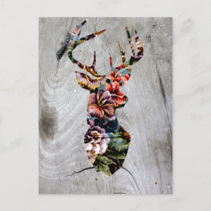 Carte Postale Hipster Vintage Floral Cerf Tête Silhouette