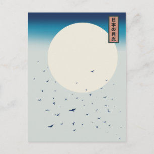 Carte Postale Hirondelles au clair de lune au Japon