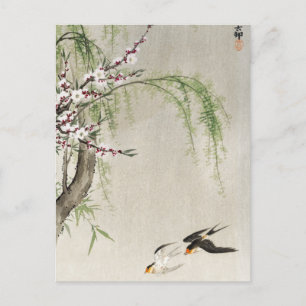 Carte Postale hirondelles en vol, Ohara Koson, Art japonais des 