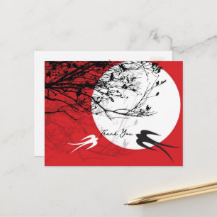 Carte Postale Hirondelles orientales en clair de lune Asiatique 