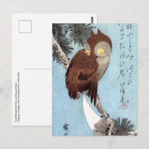Carte Postale Hiroshige - Chouette à cornes, pin et lune à crois
