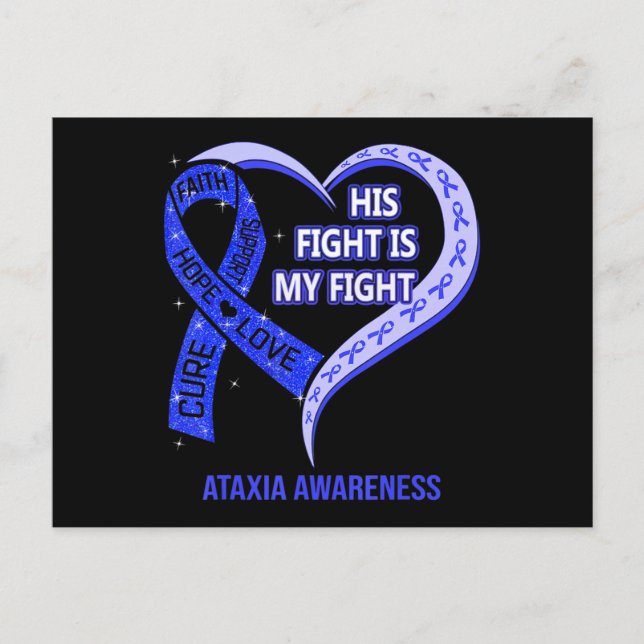 Carte Postale His Fight Is My Fight Ataxia Awareness Blue Ribbon (Devant)