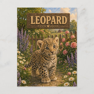 Carte Postale Histoire de bébé léopard mignon Livre de nursery A