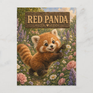 Carte Postale Histoire de bébé panda roux mignon livre de nurser