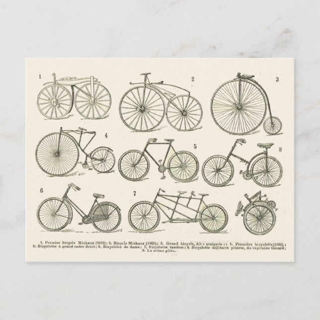 Carte Postale Histoire des bicyclettes françaises, publié en 192 (Devant)