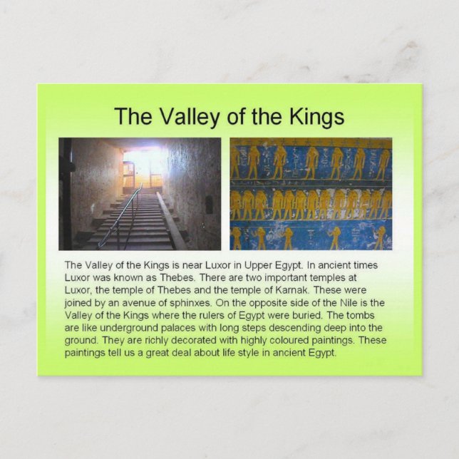 Carte Postale Histoire, Egypte ancienne, Vallée des rois (Devant)
