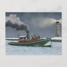 Carte postale historique Buffalo Tugboat et Lighth