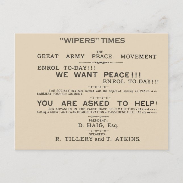 Carte Postale Historique, en-tête de télécopie de Wipers Times 1 (Devant)
