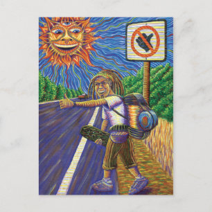 Carte Postale Hitchiking Hobo 