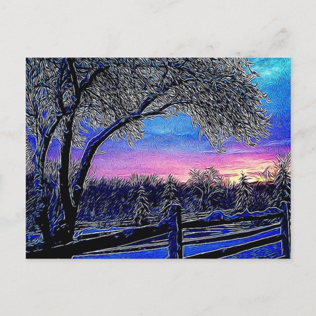 Carte Postale hiver arbres impressionnisme soleil paysage (Devant)