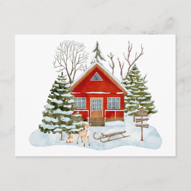 Carte Postale Hiver Cabines et visiteurs forestiers (Devant)