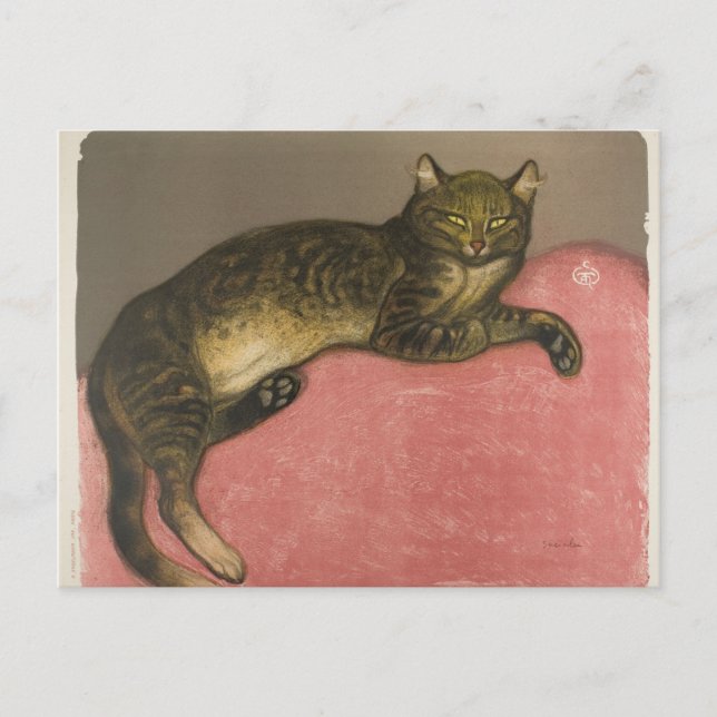 Carte Postale Hiver : Chat sur un coussin, R. Steinlen (Devant)