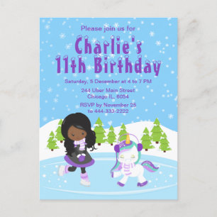 Carte Postale Hiver Patinage sur glace Anniversaire Africaine Am